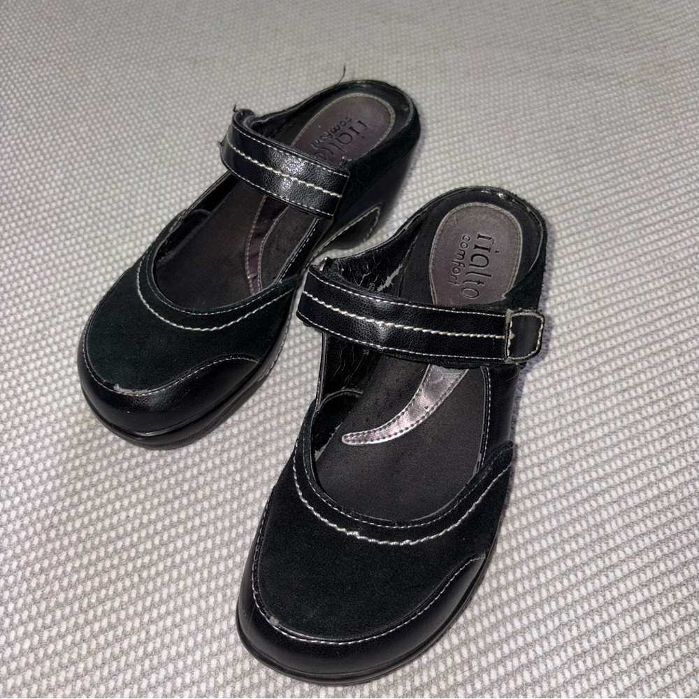 Womens Rialto Comfort Mystical Black Suede Mary Jane Shoes Clogs Mules 6